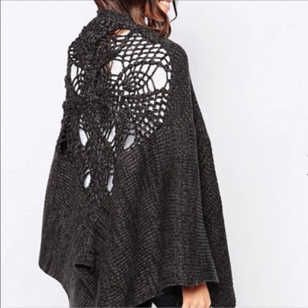Free People Black Knit Poncho